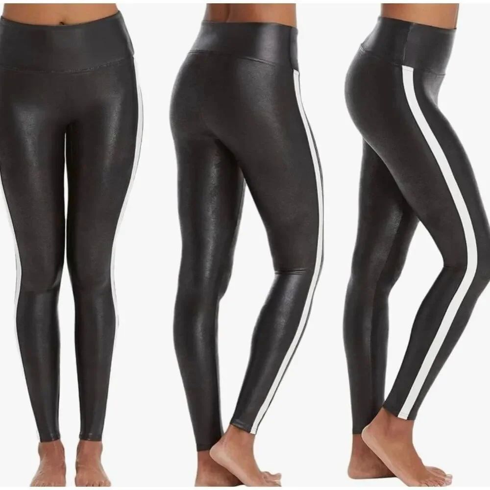 SPANX Faux Leather Stripe Leggings Size S/P